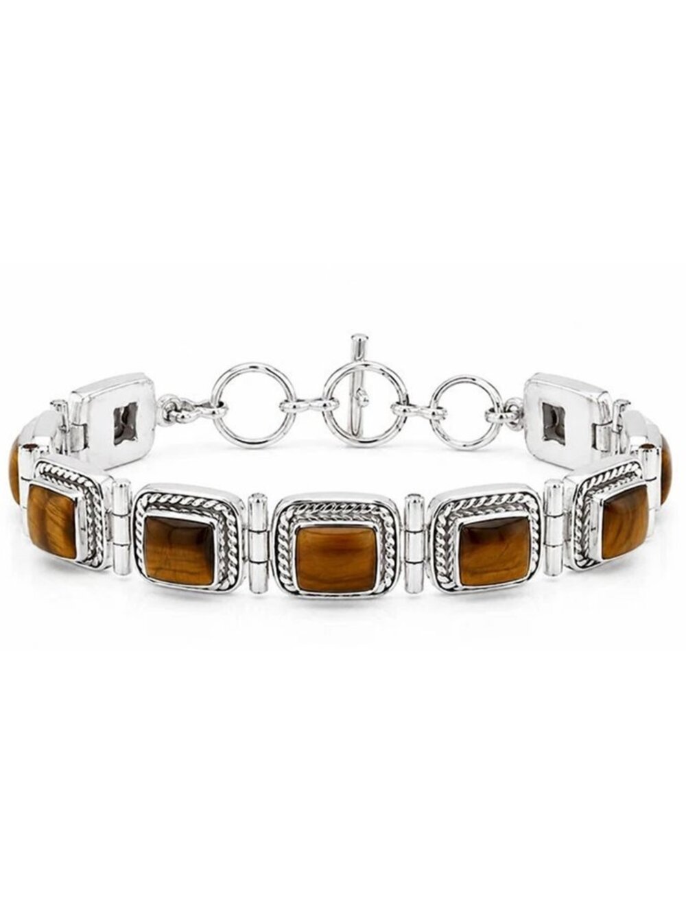Genuine 37.73 Cts Tiger Eye Bracelet .925 Sterling Silver